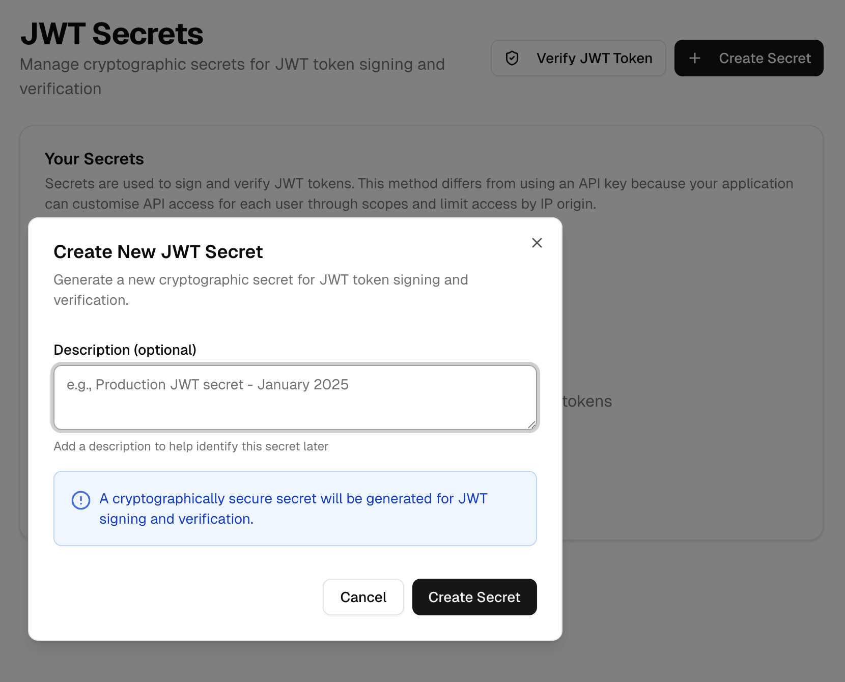 Create JWT secret via Ensemble settings